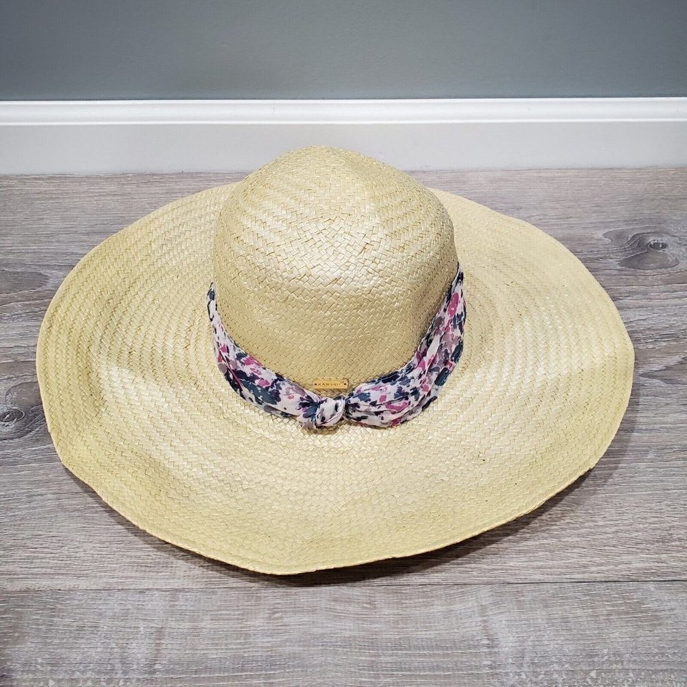 Kangol Women's Sun Beach Hat Natural Tan Woven Packable Ribbon 100% Paper Sz Med